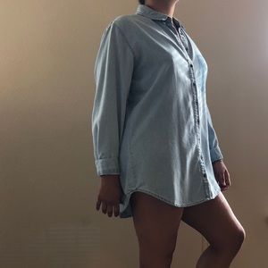 Elongated denim button down shirt/dress